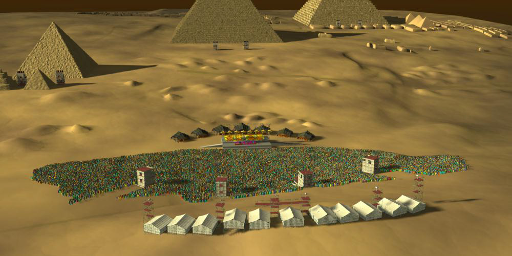 Model of the stage set-up in front of the pyramids